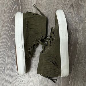 Vans suede Olive High-Top Sneakers with Fringe